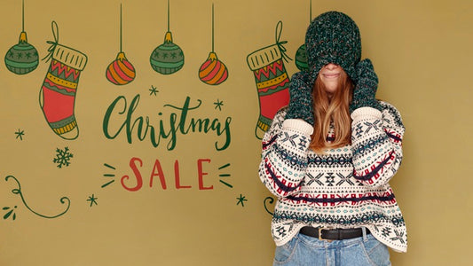 Free Christmas Sale And Woman Covering Her Face With A Hat Psd