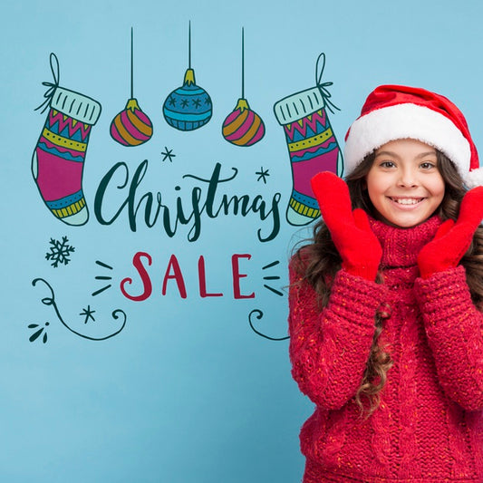 Free Christmas Sales Advert With Girl Mock-Up Psd