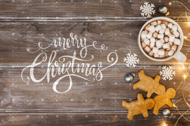 Free Christmas Snack On Wooden Table Psd