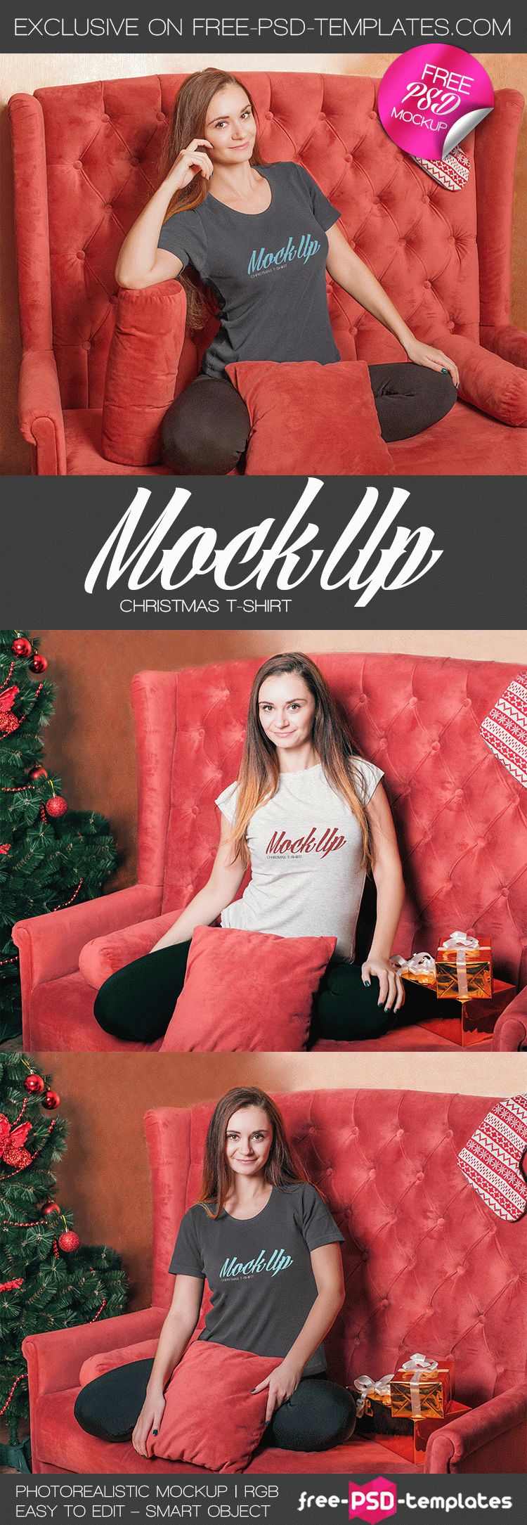 Free Christmas T-Shirt Mock-Up In Psd
