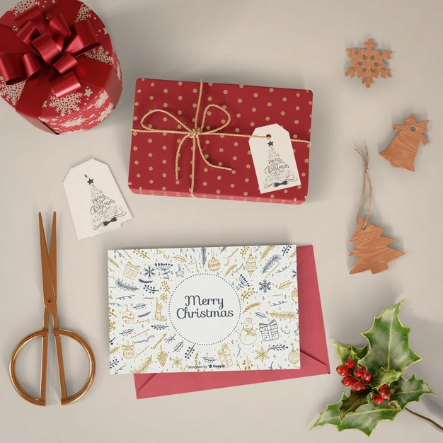 Free Christmas Time To Wrap Gifts Mock-Up Psd
