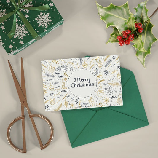 Free Chrsitmas Card And Present Mock-Up Psd