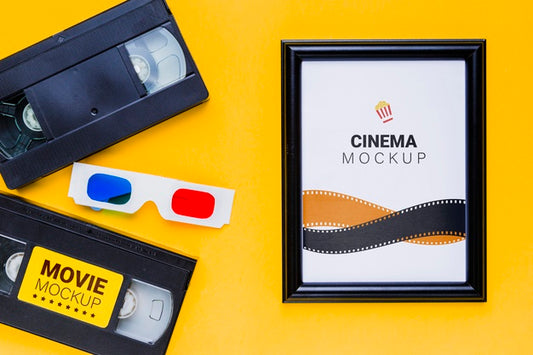 Free Cinema Mock-Up Old Tapes And 3D Glasses Psd