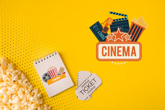 Free Cinema Tickets And Popcorn Top View Psd