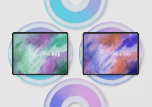 Free Circles Glass With Tablet Collection Psd