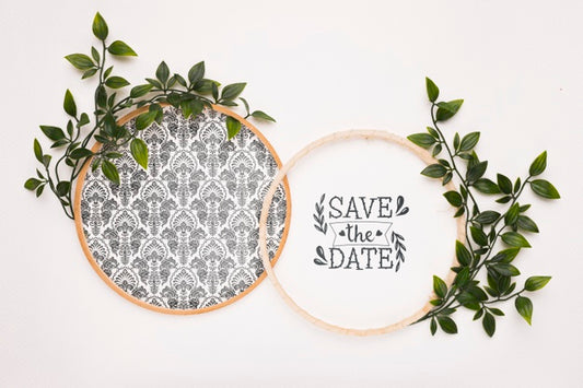 Free Circular Frames With Leaves Save The Date Mock-Up Psd