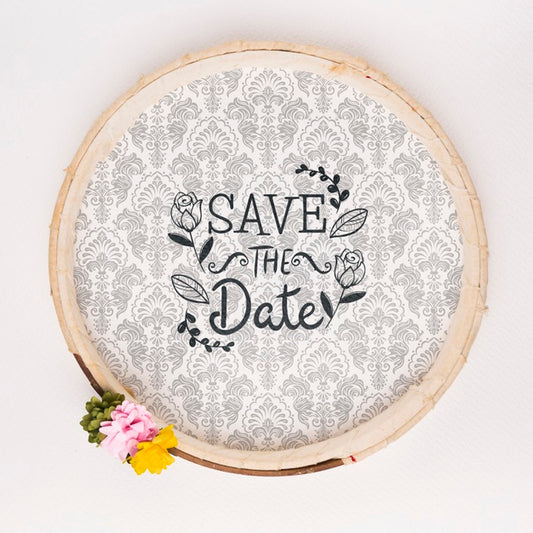 Free Circular Vintage Frame With Flowers Save The Date Mock-Up Psd