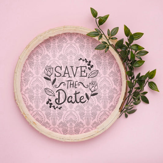 Free Circular Wooden Frame Save The Date Mock-Up Psd