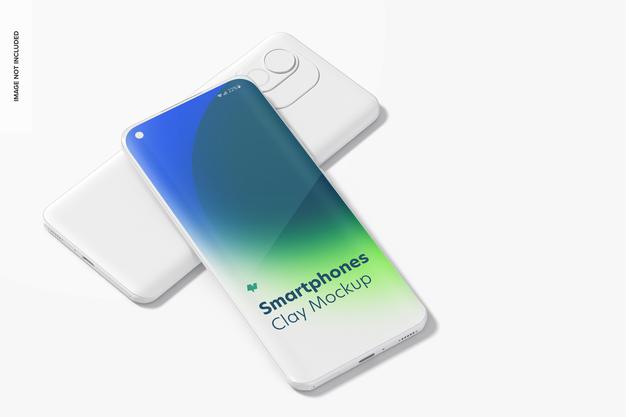 Free Clay Smartphones Mockup, Perspective Psd