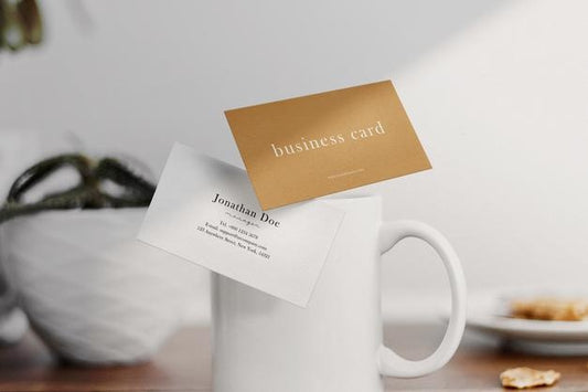 Free Clean Minimal Business Card Mockup Floating On Coffee Cup Background. Psd File. Psd