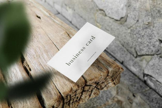 Free Clean Minimal Business Card Mockup Floating On Top Wooden Bench With Leaves Background. Psd File. Psd