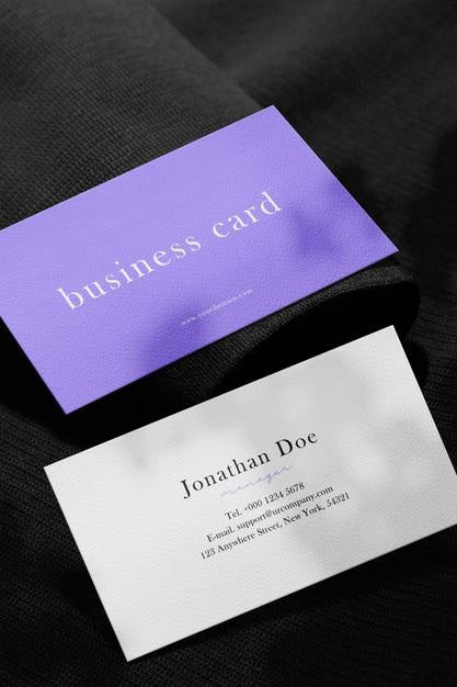 Free Clean Minimal Business Card Mockup On Black Sweater Background. Psd File. Psd