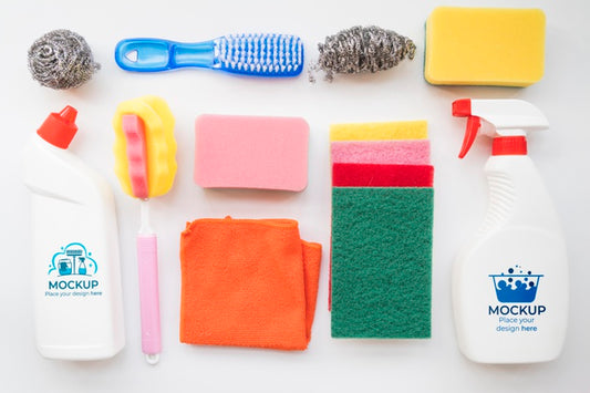 Free Cleaning Products Assortment Above View Psd