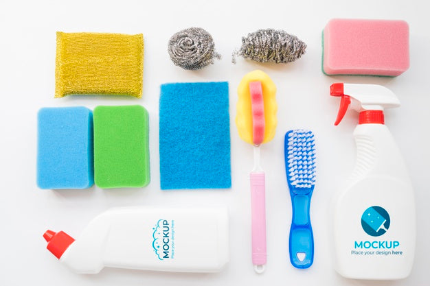 Free Cleaning Products Assortment Flat Lay Psd