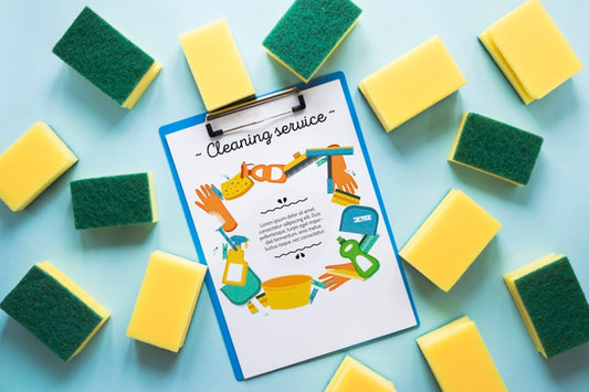 Free Cleaning Sponges And Clipboard Mock-Up Psd