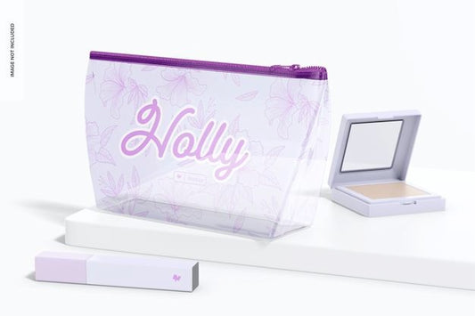 Free Clear Cosmetic Bag With Eyeshadow Mockup Psd