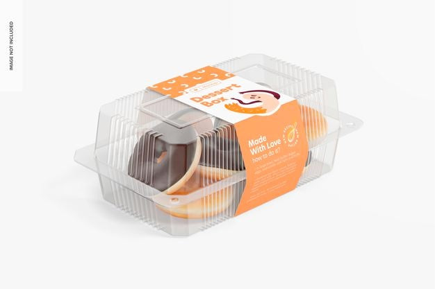 Free Clear Disposable Dessert Box Mockup, Left View Psd