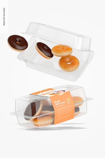 Free Clear Disposable Dessert Boxes Mockup, Falling Psd