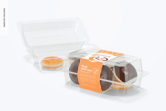 Free Clear Disposable Dessert Boxes Mockup, Opened And Closed Psd