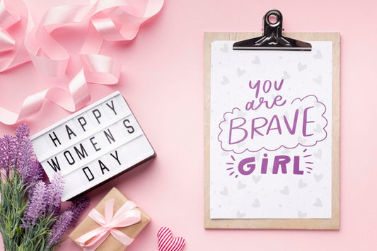 Free Clipboard Beside Lightbox With Happy Womens Day Message Psd