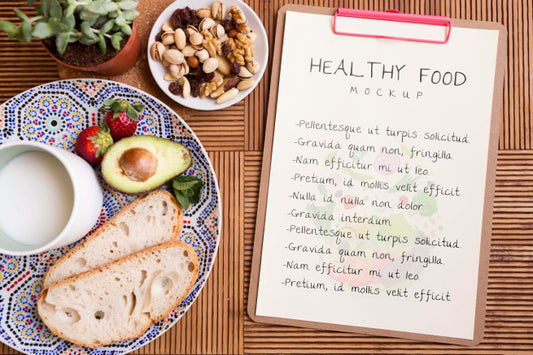 Free Clipboard Beside Plate With Healthy Food Psd