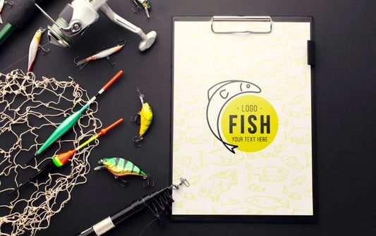 Free Clipboard Mock-Up And Fishing Accessories Psd