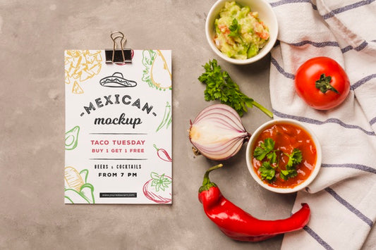 Free Clipboard Mockup Next To Typical Mexican Ingredients Psd