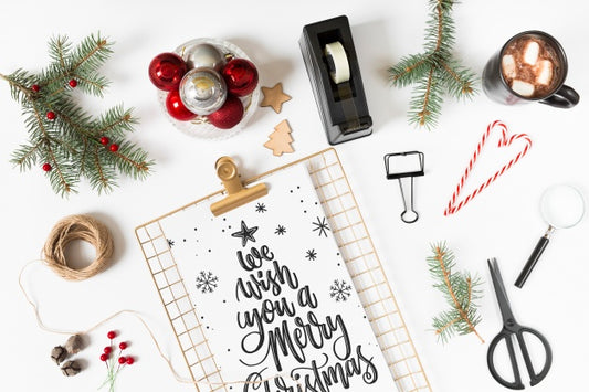 Free Clipboard Mockup With Christmas Composition Psd