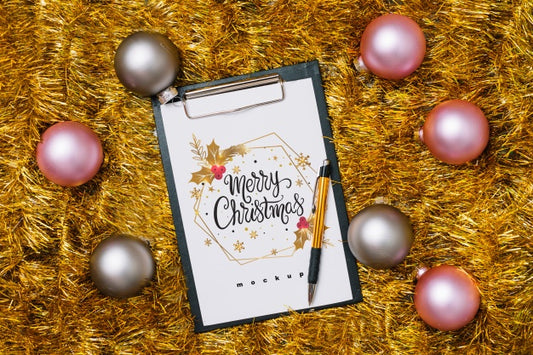 Free Clipboard Mockup With Christmas Decoration Psd