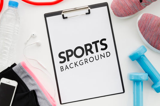Free Clipboard With Sport Equipment Frame Psd