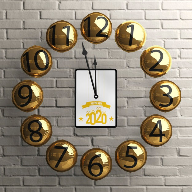 Free Clock Out Of Golden Balloons With Tablet On Middle Psd