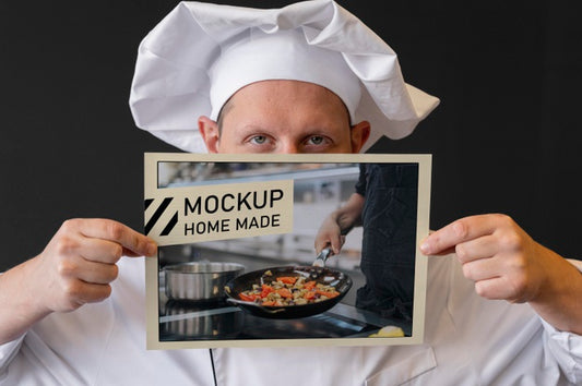 Free Close-Up Chef Holding Flyer Psd