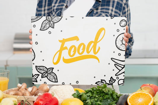 Free Close-Up Food Message Beside Vegetables Psd