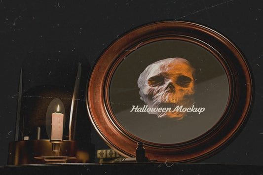 Free Close-Up Halloween Round Frame With Skull Psd