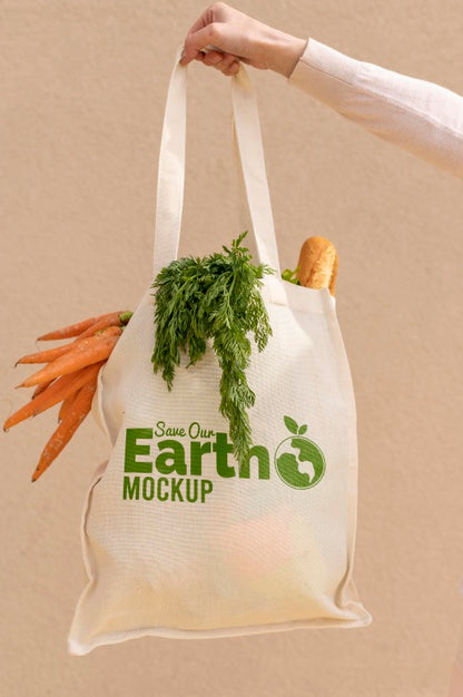 Free Close-Up Hand Holding Bag With Vegetables Psd