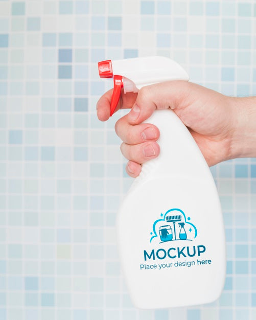 Free Close-Up Hand Holding Cleaning Product Bottle Psd