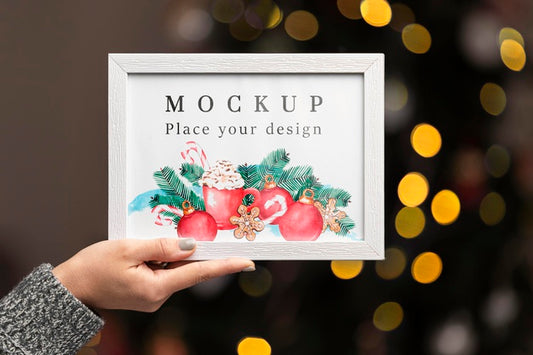 Free Close-Up Hand Holding Frame Mock-Up Psd