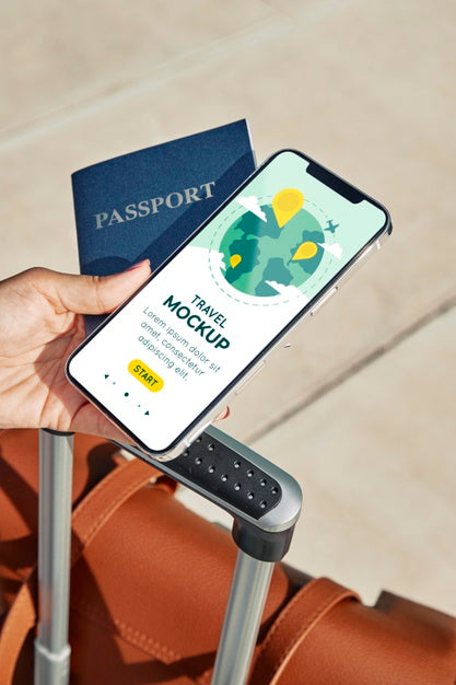 Free Close Up Hand Holding Passport And Smartphone Psd