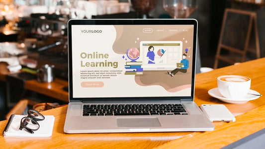 Free Close-Up Laptop With Online Learning Landing Page Psd