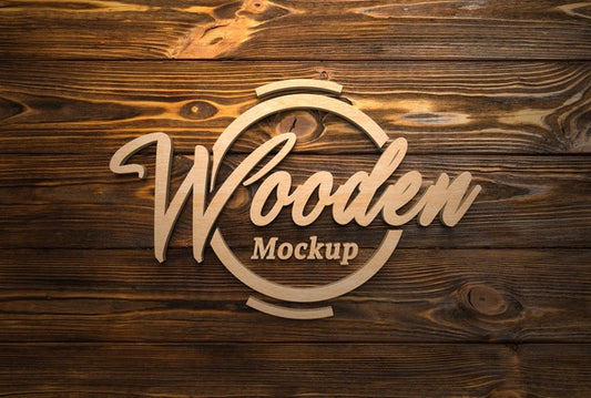 Free Close Up On Wooden Logotype Mockup Psd