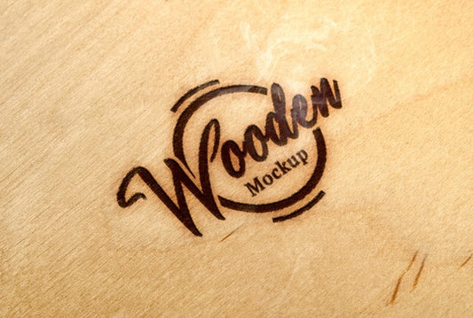 Free Close Up On Wooden Logotype Mockup Psd