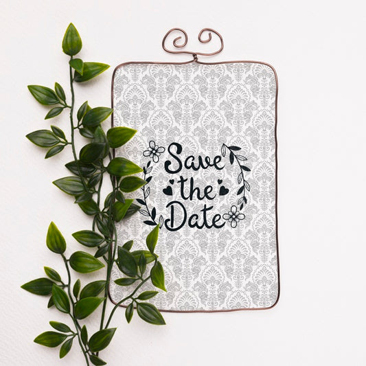 Free Close-Up Plant And Frame For Save The Date Mock-Up Psd