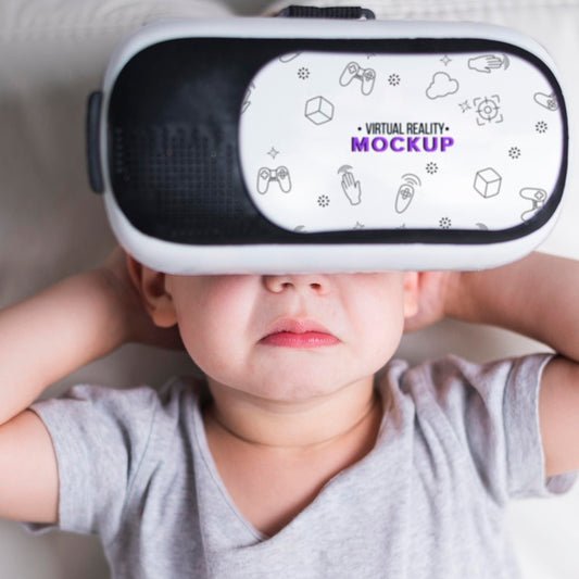 Free Close-Up Young Boy Trying Virtual Reality With Mock-Up Psd