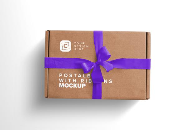 Free Closeup Mockup Postal Box With Bow And Ribbons Psd