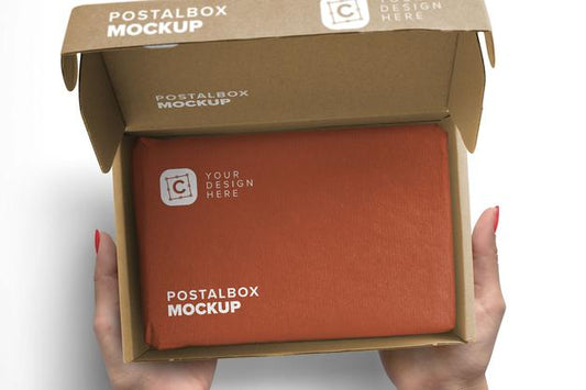Free Closeup Package Mockup With Woman Hands Holding Opened Postal Box Psd