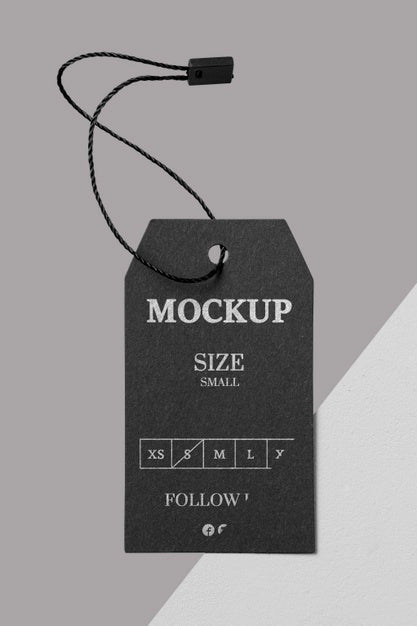 Free Clothing Black Size Tag Mock-Up Front View Psd