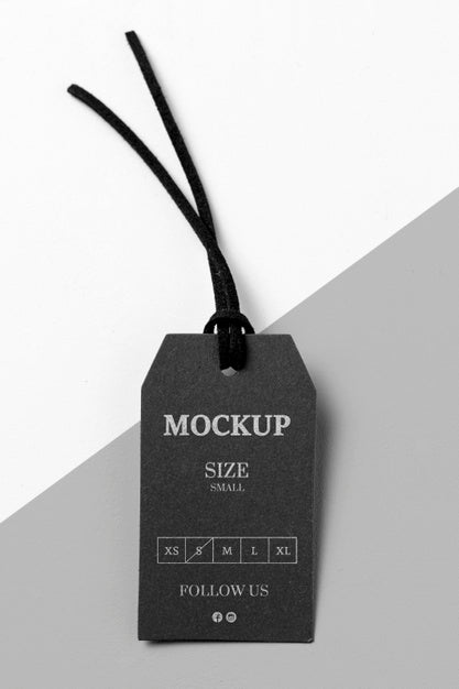 Free Clothing Black Size Tag Mock-Up With Black Thread Psd