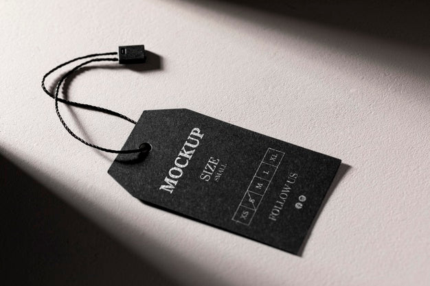 Free Clothing Black Size Tag Mock-Up With Shadows High View Psd