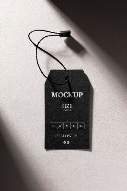 Free Clothing Black Size Tag Mock-Up With Shadows Psd