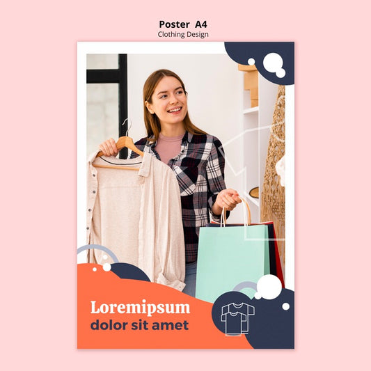 Free Clothing Store Poster With Woman Holding Paper Bags Psd